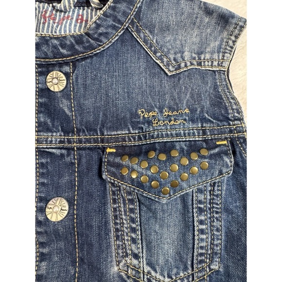 Pepe John Girls Size 12 Denim Blue Vest Streetwear - Picture 2 of 9